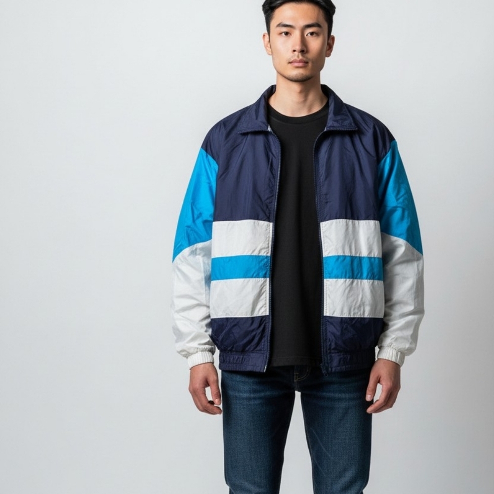 Vintage Profile Windbreaker Jacket Mens M Blue Colorblock Retro 90s